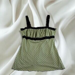 Hot Tempered green black polkadot lace babydoll cami tank y2k vintage mcbling